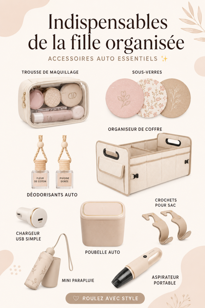 Accessoires de voiture modernes et élégants sur un tableau de bord