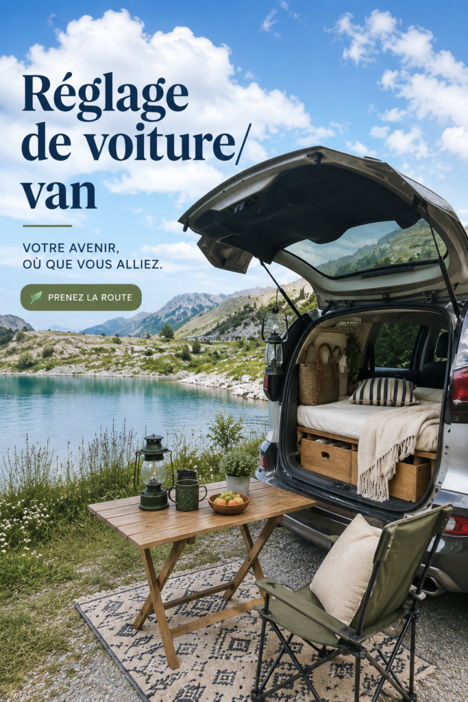 Voiture aménagée pour un road trip confortable