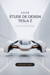 Vue latérale de la Tesla Z illustrant son design futuriste et aérodynamique.