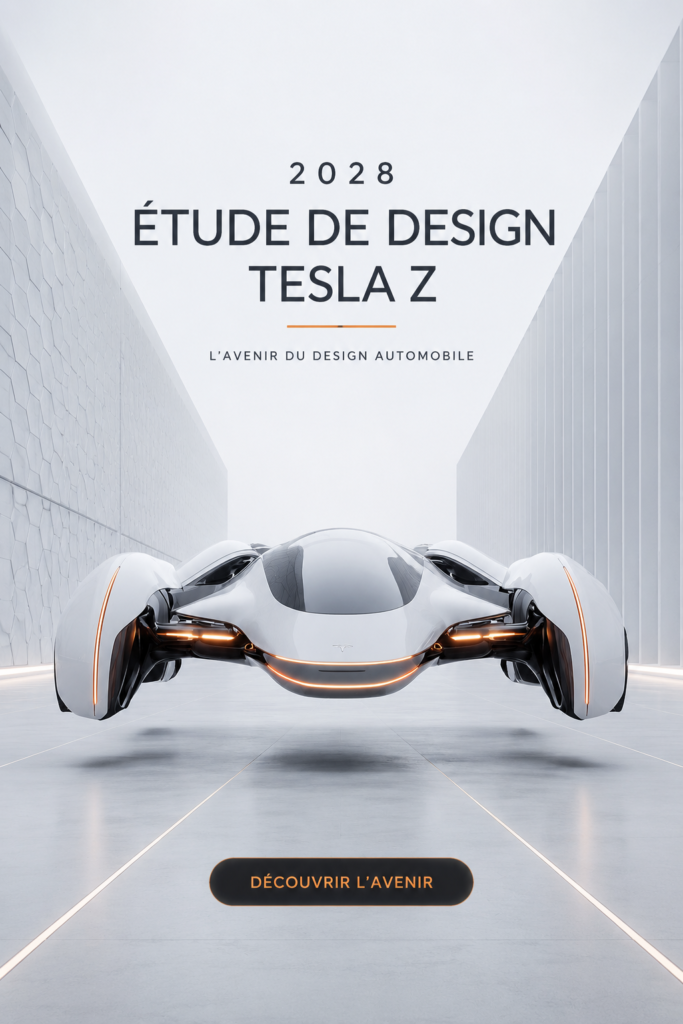 Vue latérale de la Tesla Z illustrant son design futuriste et aérodynamique.