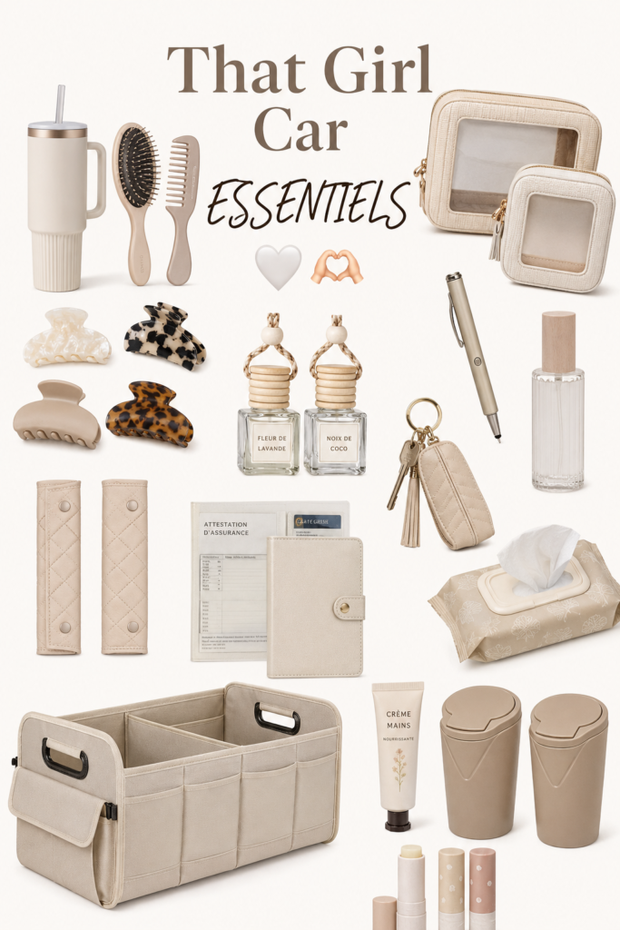 Vue d'un intérieur de voiture bien organisé avec des accessoires pratiques pour femmes.