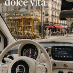Une Fiat 500 Dolce Vita garée sur une route pittoresque, mettant en valeur son design rétro.
