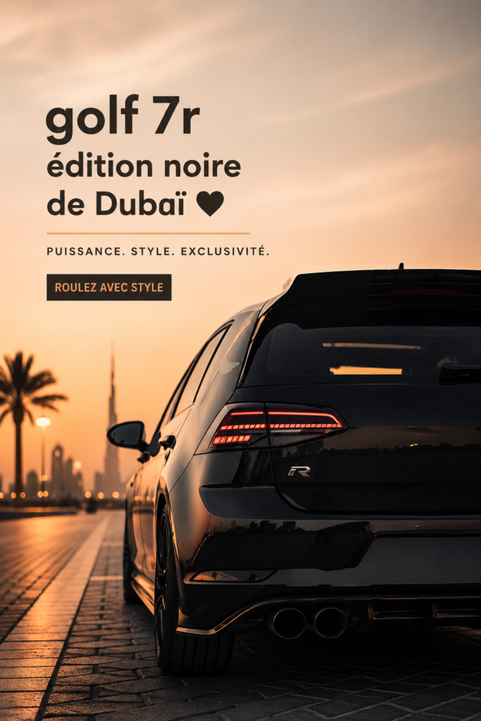 Volkswagen Golf 7R Black Edition en vedette à Dubaï, montrant son design élégant et sportif.