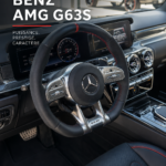 Mercedes-Benz AMG G63S en extérieur sur une route de montagne, mettant en valeur son design impressionnant.