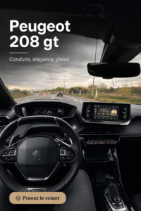 Peugeot 208 GT vue de côté, mettant en avant son design moderne et dynamique.