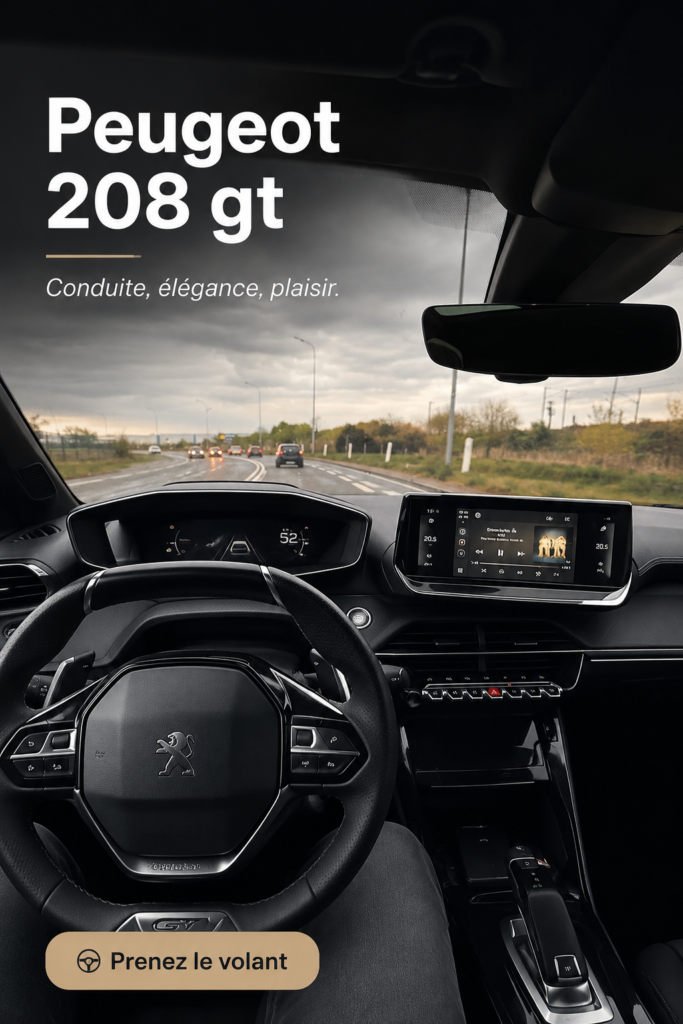 Peugeot 208 GT vue de côté, mettant en avant son design moderne et dynamique.