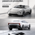Vue d'ensemble de la Polestar Precept, une voiture électrique au design futuriste.
