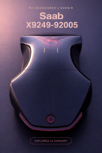 Concept car Ursaab2 de Saab sur fond de paysage urbain