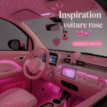 Une voiture rose éclatante sur une route ensoleillée, prêt à attirer les regards.