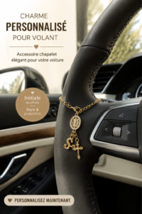 Accessoire de volant avec rosaires personnalisé dans une voiture