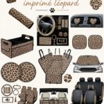 Accessoires de voiture au motif léopard sur un fond neutre