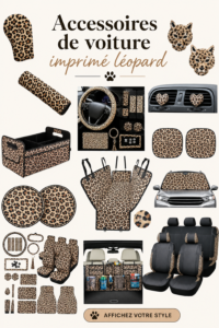 Accessoires de voiture au motif léopard sur un fond neutre