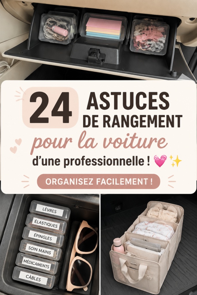 Image montrant une voiture organisée avec des rangements pratiques pour les accessoires.