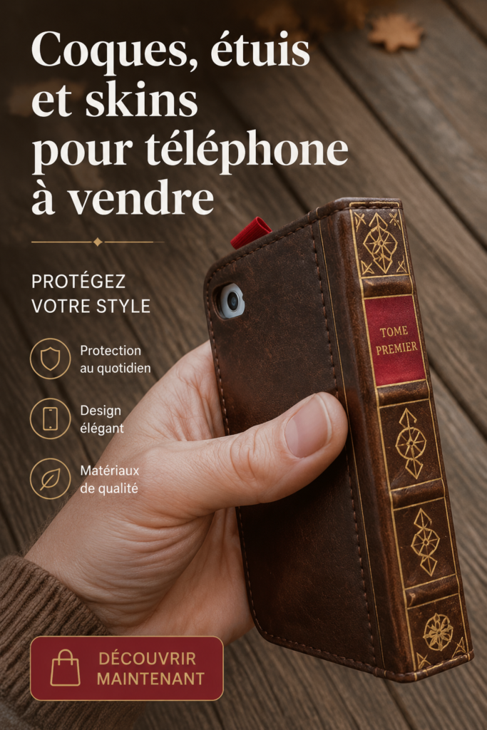 Coques de téléphone variées affichées sur une surface en bois