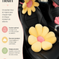 Coussin de tête jaune sur un siège de voiture, offrant un confort accru pour les trajets.