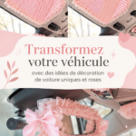 Une voiture décorée de manière créative avec des accents roses