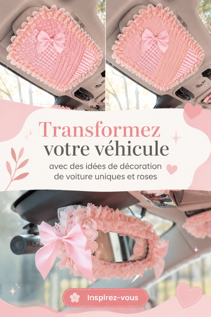 Une voiture décorée de manière créative avec des accents roses