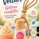 Diffuseur de parfum au design coloré suspendu dans une voiture