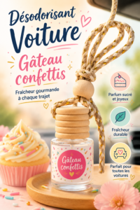 Diffuseur de parfum au design coloré suspendu dans une voiture