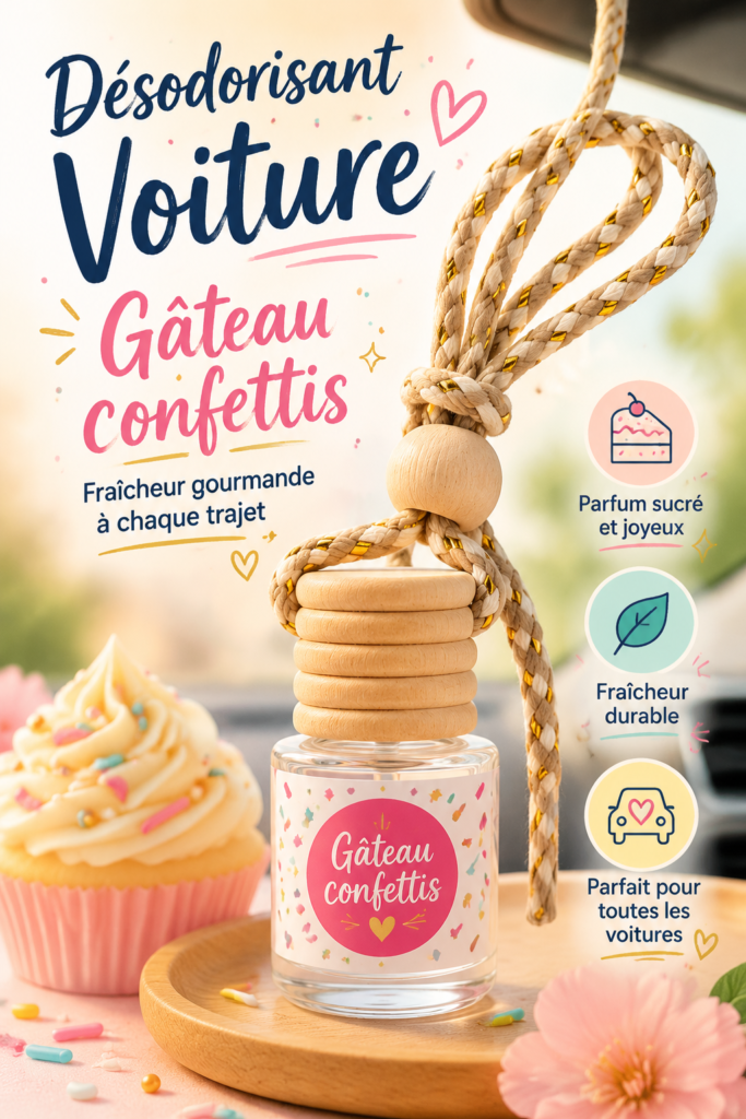 Diffuseur de parfum au design coloré suspendu dans une voiture