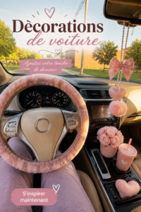 Intérieur de voiture décoré avec des accessoires modernes et colorés.
