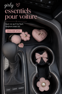 Voiture décorée avec des accessoires girly colorés et modernes.