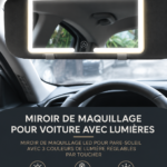 Miroir de maquillage LED pour voiture monté sur un pare-soleil avec éclairage doux