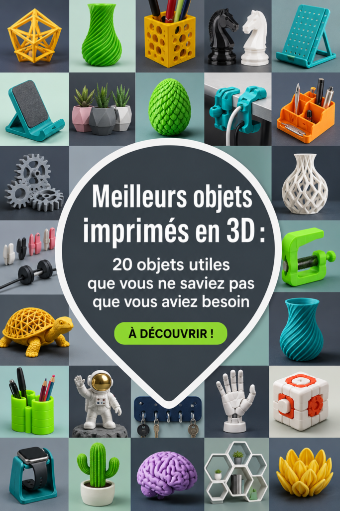 Sélection d'objets imprimés en 3D utiles et design dans un intérieur moderne