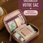 Un sac à main ouvert avec divers accessoires bien organisés à l'intérieur.