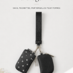 Un pouch wristlet élégant sur fond neutre, soulignant son design pratique et chic.