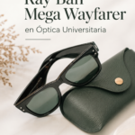 Femme portant des lunettes Ray-Ban Mega Wayfarer au style moderne.