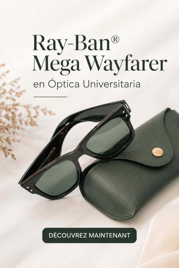Femme portant des lunettes Ray-Ban Mega Wayfarer au style moderne.