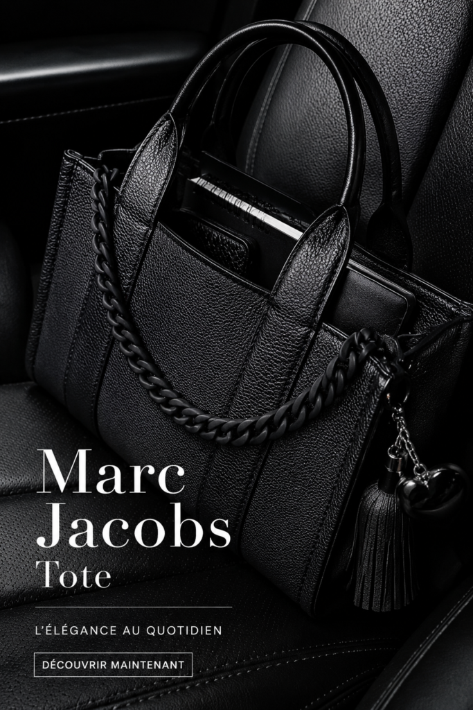 Sac tote Marc Jacobs sur une table, prêt à être utilisé pour une sortie chic
