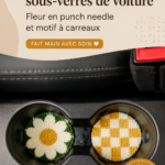 Sous-verres en feutre faits main avec motif floral sur table.