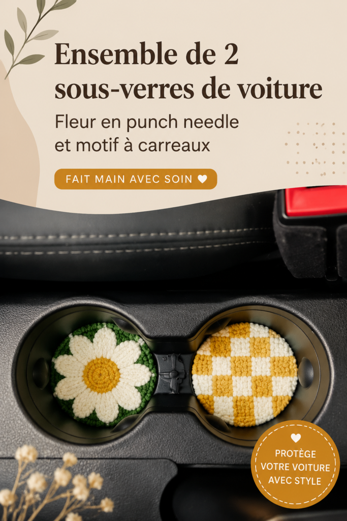Sous-verres en feutre faits main avec motif floral sur table.
