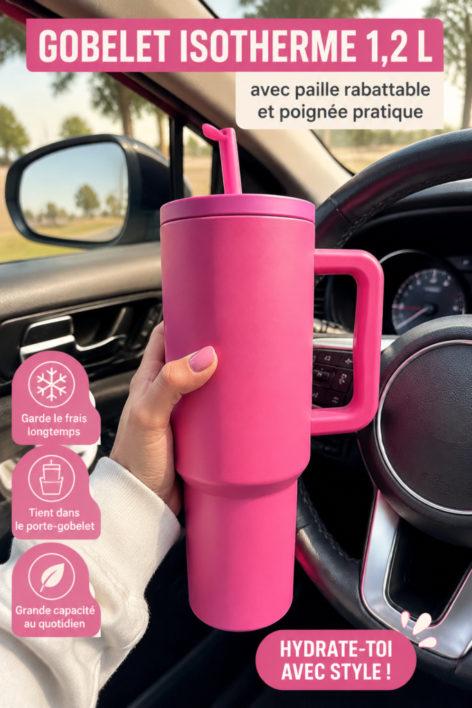 Tumbler HydroJug Traveler avec paille de couleur moderne sur fond neutre.