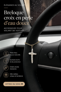 accessoire de volant en perles d'eau douce élégant sur un volant de voiture