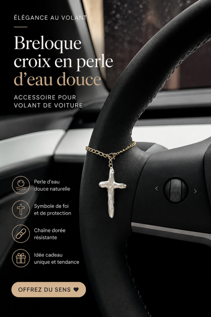 accessoire de volant en perles d'eau douce élégant sur un volant de voiture