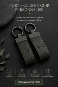 Un porte-clés en cuir personnalisé avec des initiales gravées, parfait pour un cadeau unique.
