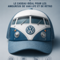 Casquette stylisée en forme de VW Bus sur un fond naturel