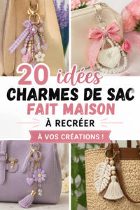Un étalage coloré de charms de sac DIY en plusieurs styles, mettant en avant la créativité et la personalisation.