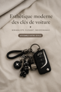 Clés de voiture élégamment stylisées avec des accessoires modernes.