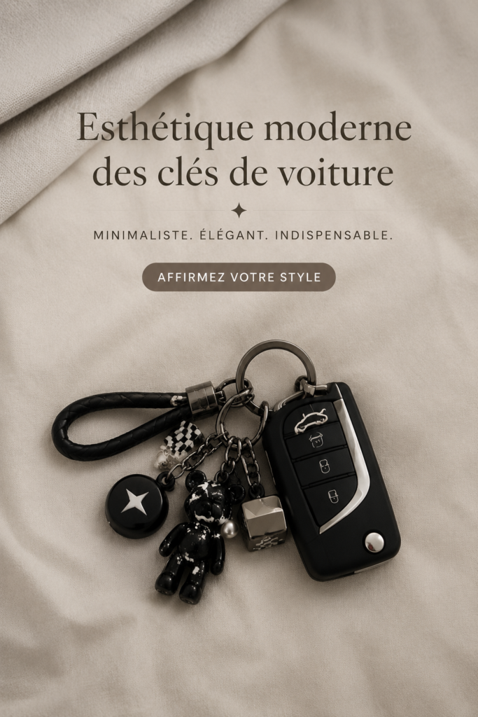 Clés de voiture élégamment stylisées avec des accessoires modernes.