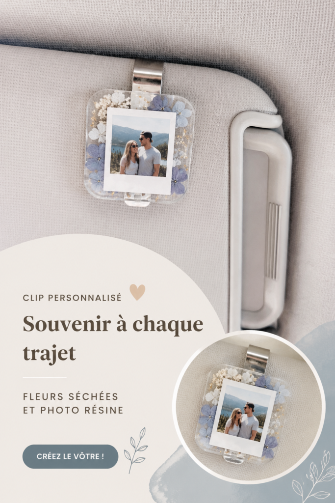 Clip de visière de voiture décoré de fleurs séchées colorées