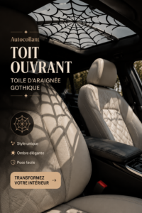 Autocollant araignée gothique appliqué sur le ciel de toit d'une voiture.