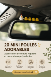 Décorations mignonnes pour tableau de bord de voiture avec des figurines de poules colorées.