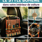 Intérieur de voiture décoré dans un style bohème avec des coussins et des motifs floraux
