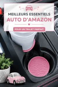 Photo de plusieurs accessoires auto pratiques d'Amazon, notamment des coussins et organisateurs.