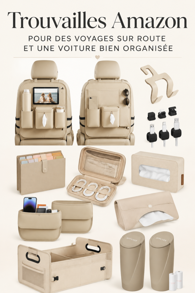 Photo d'une voiture bien organisée avec des accessoires pratiques pour un road trip