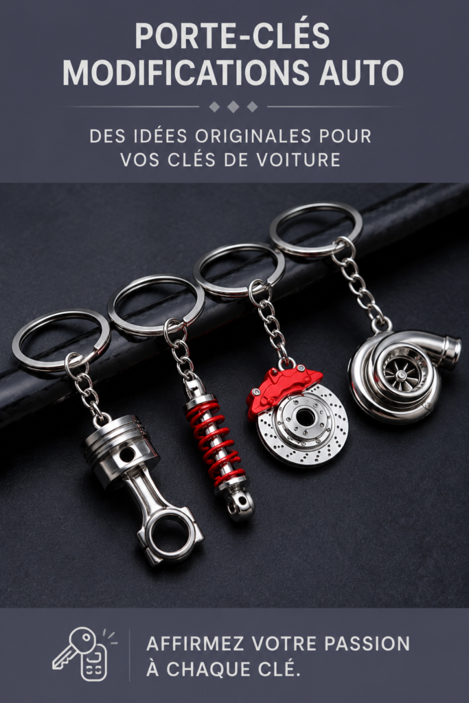 Un échantillon de porte-clés pour voitures, colorés et diversifiés, symbolisant la passion automobile.